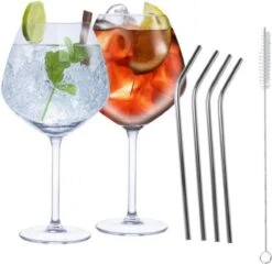 Alpina Set De 4x Verres à Cocktail Gin Tonic Avec 4x Pailles Réutilisables En Acier Inoxydable - 730 Ml - Boire Des Cocktails - Cocktails