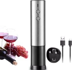 Gov Ouvre-bouteille électrique En Acier Inoxydable Rechargeable - Tire-bouchon - Ouvre-bouteille - Avec Coupe-capsule