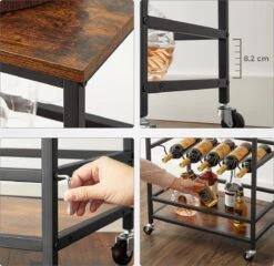 VinoDiMontagna Casier à Vin - Chariot De Cuisine - Chariot De Service - 75 X 60 X 40 Cm - Sur Roulettes - Porte Bouteille De Vin - Porte Verre à Vin - Support De Rangement -Cuisine Fournitures Magasin 1200x1167 6