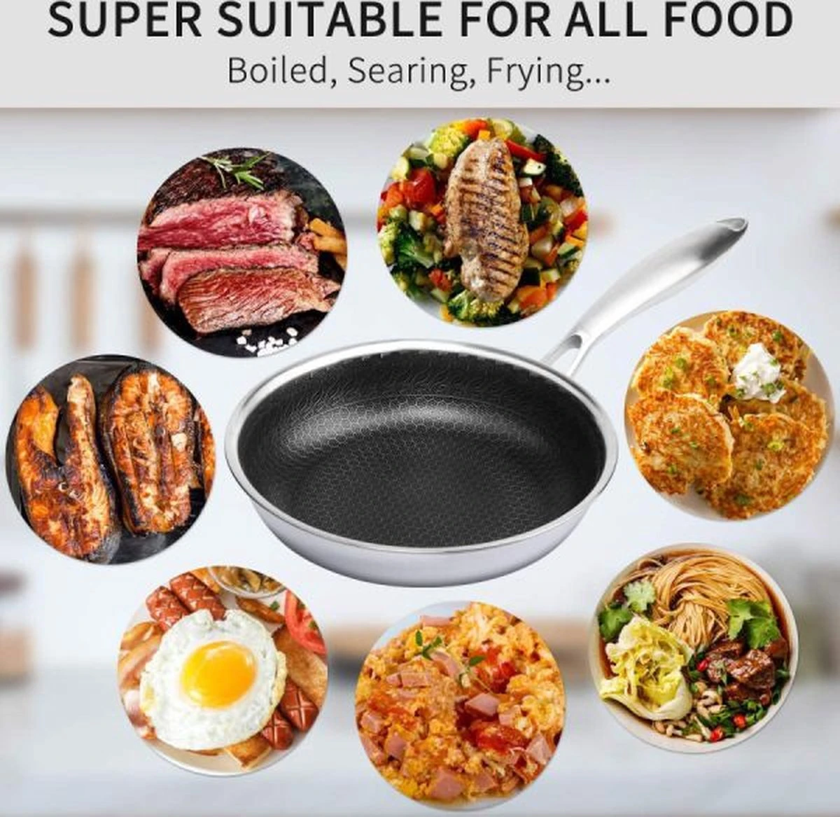 Poêle Cainfy Super Revêtement Antiadhésif Pro - Antiadhésif Honeycomb Heavy Duty - Passe Au Lave-vaisselle Et Au Four - Ø 33 Cm 4 Poêle Cainfy Super Revêtement Antiadhésif Pro - Antiadhésif Honeycomb Heavy Duty - Passe Au Lave-vaisselle Et Au Four - Ø 33 Cm – Image 4