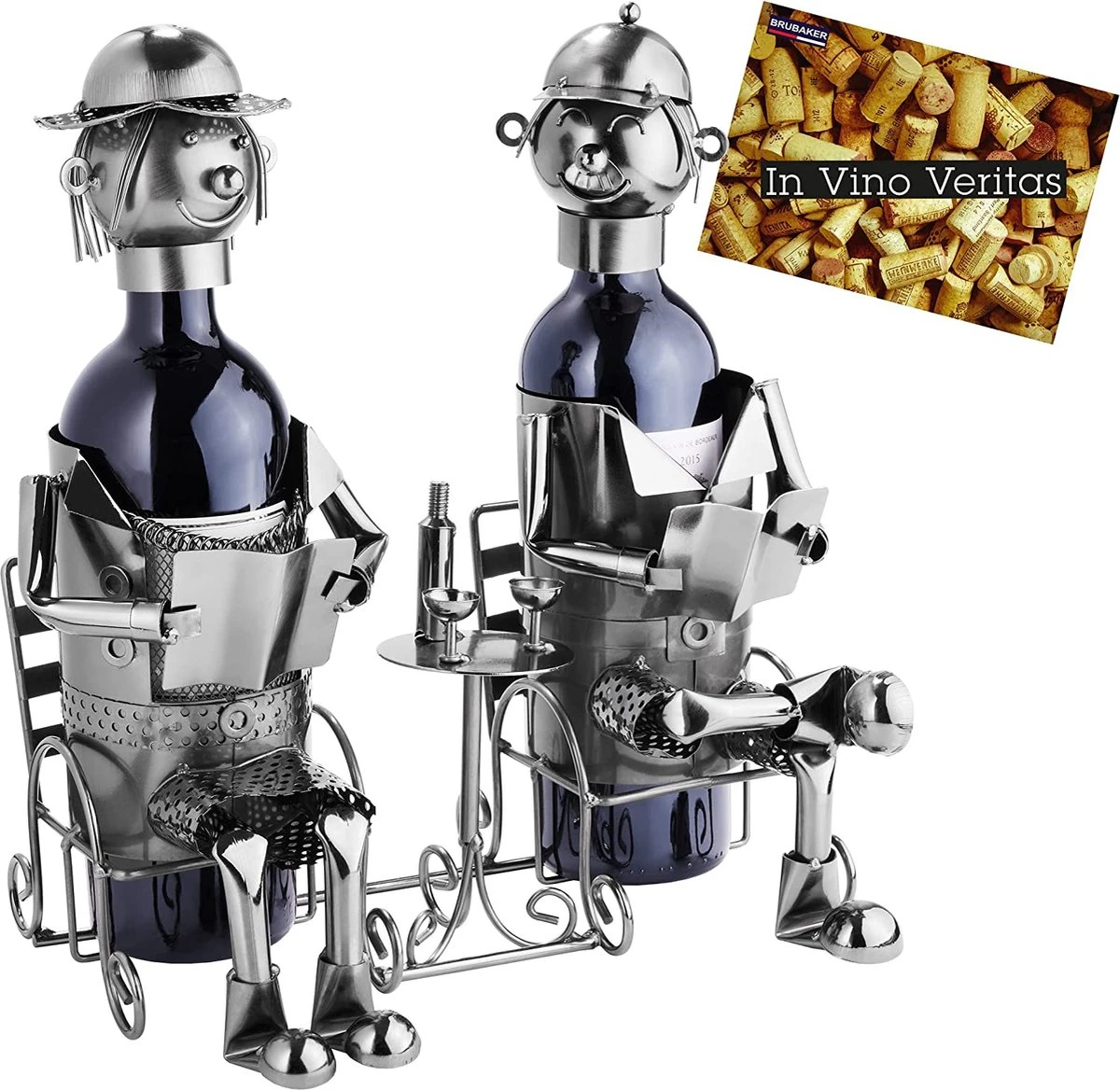 Brubaker Porte-bouteille Couple Sculpture En Métal Cadeau Avec Carte-cadeau 5 Brubaker Porte-bouteille Couple Sculpture En Métal Cadeau Avec Carte-cadeau – Image 5