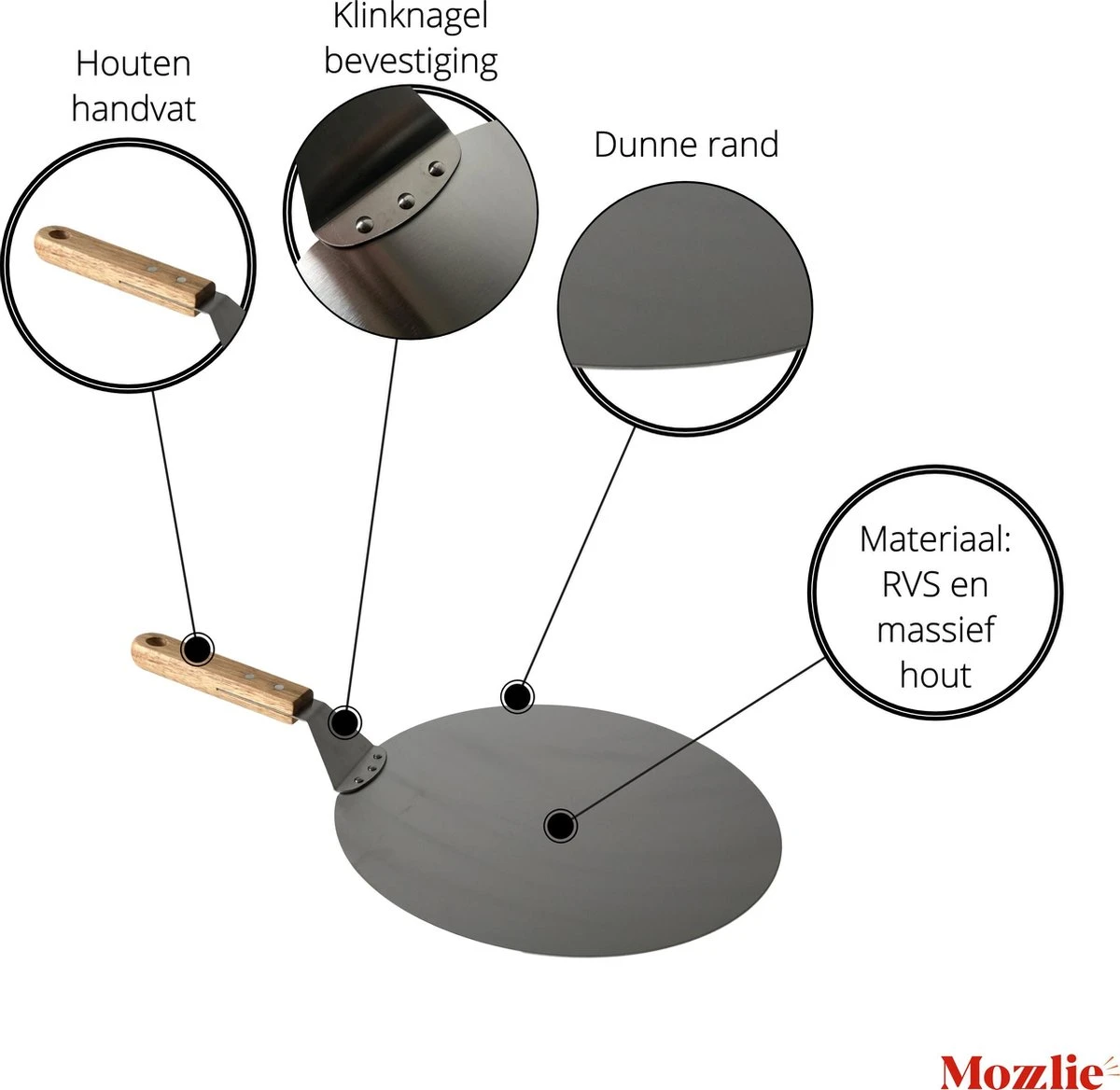 Pelle à Pizza 30 Cm Pour Four Ou BBQ - Ronde - Métal - Avec Manche En Bois 2 Pelle à Pizza 30 Cm Pour Four Ou BBQ - Ronde - Métal - Avec Manche En Bois – Image 2