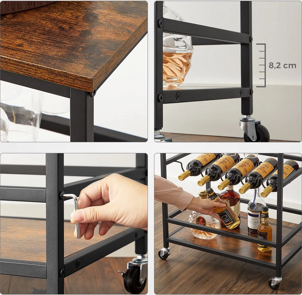 IN.HOMEXL Ashlo - Cave à Vin - Casier à Vin Métal - Bois - Armoire Industrielle - Pour 9 Bouteilles - 113 X 52 X 40 Cm Bois - Marron / Zwart 5 IN.HOMEXL Ashlo - Cave à Vin - Casier à Vin Métal - Bois - Armoire Industrielle - Pour 9 Bouteilles - 113 X 52 X 40 Cm Bois - Marron / Zwart – Image 5