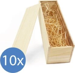 Boite à Vin Bois - 10 Pièces - Couvercle Coulissant - Y Compris Laine De Bois