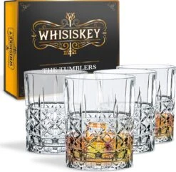 Whisiskey® Classic Whisky Verres - 4 Verres Tumbler - Verre De Whisky Set - Verres à Verres à Eau - Verres à Boire - 345 Ml En Glas