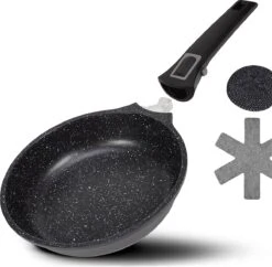 Poêle à Frire DIVORY Grande 28cm I Poignée Amovible, Induction, Enrobée, Aluminium - Poêle à Frire Grande + Protège-casserole - Poêle à Induction