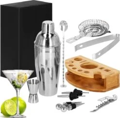 Ensemble De Cocktails Set | Set De 12 Shakers à Cocktail | Y Compris Support En Bamboe Et Emballage Cadeau | ACIER INOXYDABLE | Couleur Argent -Cuisine Fournitures Magasin 1200x1175 10