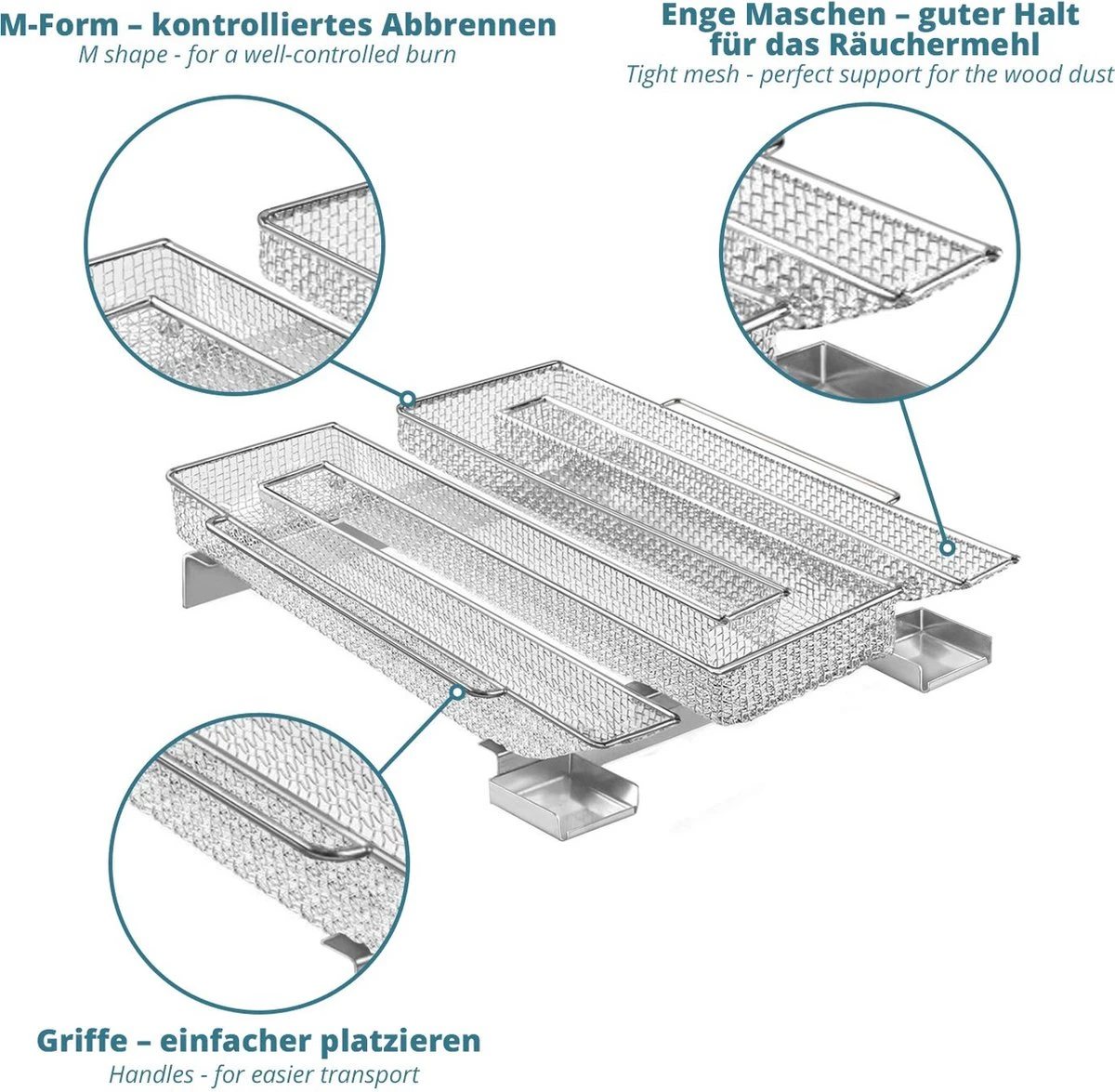 Générateur De Fumée Froide Pour Barbecue - Fumoir Inox En Forme De M - 190 X 225 X 45 Mm - Maille 2 Mm - Fumoir Barbecue Pour 5 à 20 Heures De Fumage - Plus: Crochet Jupe & Farine à Fumée 3 Générateur De Fumée Froide Pour Barbecue - Fumoir Inox En Forme De M - 190 X 225 X 45 Mm - Maille 2 Mm - Fumoir Barbecue Pour 5 à 20 Heures De Fumage - Plus: Crochet Jupe & Farine à Fumée – Image 3