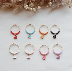 Reconnaître Son Verre à Vin - Marque-verre - Coeur Coloré - Anneaux Pour Verre à Vin - Doré