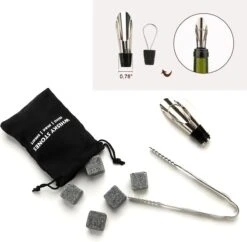 Set Cadeau Whisky Stone - 9 Pierres De Refroidissement En Granit - Avec Pince à Glaçons - Pochette De Congélation - Bec Verseur Et Bouchon -Cuisine Fournitures Magasin 1200x1176 11