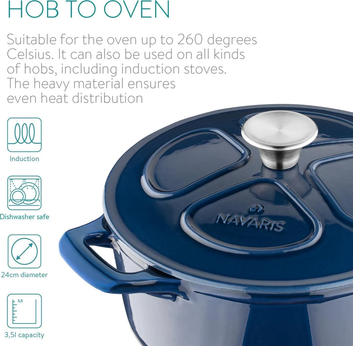 Cocotte En Fonte Navaris Avec Couvercle - Navaris émaillée - Convient à La Cuisson Induction, Gaz Et Céramique - Bleu Foncé 13 Cocotte En Fonte Navaris Avec Couvercle - Navaris émaillée - Convient à La Cuisson Induction, Gaz Et Céramique - Bleu Foncé – Image 13