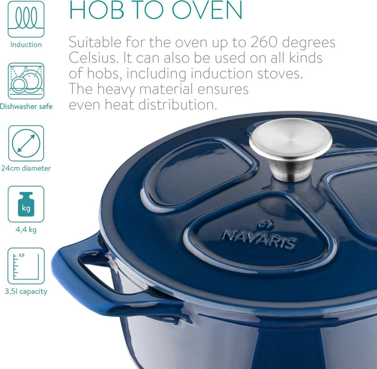 Cocotte En Fonte Navaris Avec Couvercle - Navaris émaillée - Convient à La Cuisson Induction, Gaz Et Céramique - Bleu Foncé 15 Cocotte En Fonte Navaris Avec Couvercle - Navaris émaillée - Convient à La Cuisson Induction, Gaz Et Céramique - Bleu Foncé – Image 15