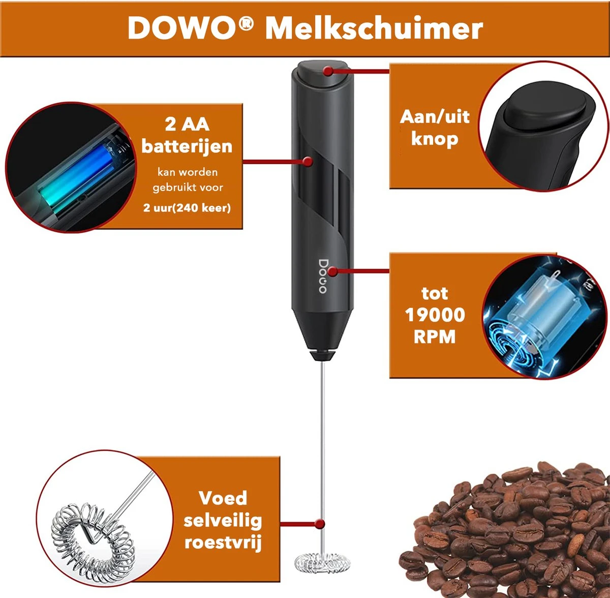 DOWO® - Mousseur à Lait électrique Coffee - Électrique - Manuel - Mousseur à Lait Manuel - Piles Incluses - Mousseur à Lait - Zwart - Acier Inoxydable - Électrique 5 DOWO® - Mousseur à Lait électrique Coffee - Électrique - Manuel - Mousseur à Lait Manuel - Piles Incluses - Mousseur à Lait - Zwart - Acier Inoxydable - Électrique – Image 5