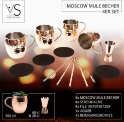 Moscow Mule Moscow Mule Mugs Set De 4 - Tasses En Cuivre Moscow Mule Avec Paille, Sous-verre, Pinceau Et Doseur - Tasse à Cocktail élégante Moscow Mule -Cuisine Fournitures Magasin 1200x1178 16