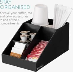 Navaris Pour Accessoires De Café - Récipient Pour Sucre, Lait Et Sachets De Thé - Avec 4 Compartiments - Pour La Maison Ou Le Bureau - Zwart -Cuisine Fournitures Magasin 1200x1180 12