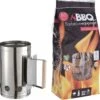 Allumeur De Briquettes De Barbecue En Acier Inoxydable Avec Manche En Bois 27 X 17 Cm - Y Compris 80x Allume-feux Pour BBQ
