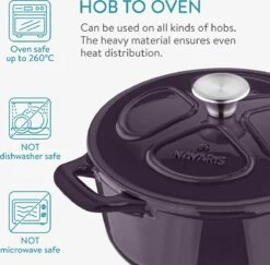 Cocotte En Fonte Navaris Avec Couvercle - Navaris émaillée - Convient à La Cuisson Induction, Gaz Et Céramique - Violet 21 Cocotte En Fonte Navaris Avec Couvercle - Navaris émaillée - Convient à La Cuisson Induction, Gaz Et Céramique - Violet -Cuisine Fournitures Magasin 1200x1180 5
