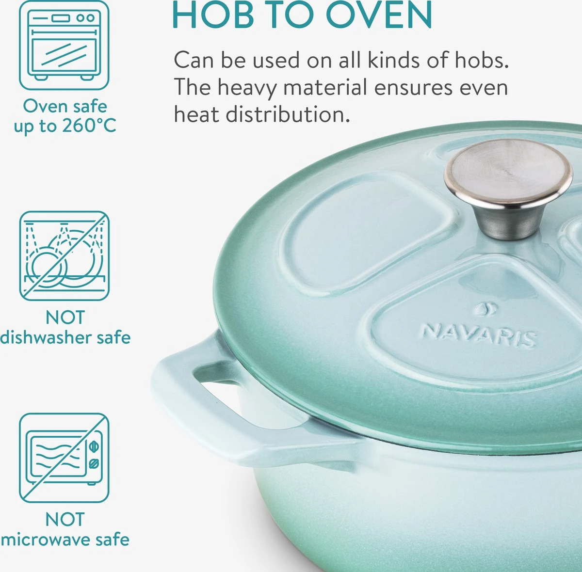 Cocotte En Fonte Navaris Avec Couvercle - Cocotte - Convient Pour La Cuisson à Induction, Gaz Et Vitrocéramique - Passe Au Four Jusqu'à 260 °C - Vert Menthe 7 Cocotte En Fonte Navaris Avec Couvercle - Cocotte - Convient Pour La Cuisson à Induction, Gaz Et Vitrocéramique - Passe Au Four Jusqu'à 260 °C - Vert Menthe – Image 7