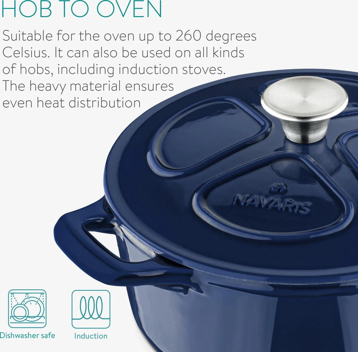 Cocotte En Fonte Navaris Avec Couvercle - Navaris émaillée - Convient à La Cuisson Induction, Gaz Et Céramique - Bleu Foncé 14 Cocotte En Fonte Navaris Avec Couvercle - Navaris émaillée - Convient à La Cuisson Induction, Gaz Et Céramique - Bleu Foncé – Image 14