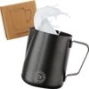 BRAVE ELEPHANT ® Pot à Lait En Acier Inoxydable 600 Ml [Noir Mat] | Pot à Lait En Inox Pour Latte Art | Pot à Lait Barista Avec Revêtement En Téflon Noir | Pichet En Mousse De Lait Innovant