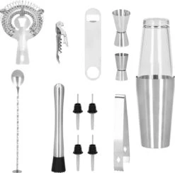 Ensemble De Cocktails Set | Set De 14 Shakers à Cocktail | Y Compris Boîte-cadeau | ACIER INOXYDABLE | Couleur Argent -Cuisine Fournitures Magasin 1200x1184 15