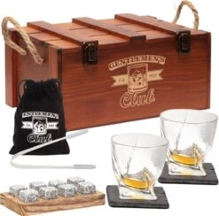 Le Gentlemen's Club 1911 | Ensemble De Whisky | 2 Verres à Whisky | 8 Pierres à Whisky | 2 Dessous De Verre | Boite Cadeau | Sac De Rangement