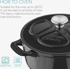 Cocotte En Fonte Navaris Avec Couvercle - Navaris émaillée - Convient à La Cuisson Induction, Gaz Et Vitrocéramique - Zwart -Cuisine Fournitures Magasin 1200x1184