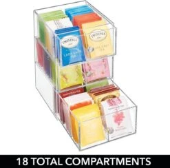 Organisateur De Cuisine MDesign Avec 3 Tiroirs - Boîte De Rangement Pour Sachets De Thé, Dosettes De Café, édulcorants Et Plus - Boîte à Thé En Plastique - Transparent -Cuisine Fournitures Magasin 1200x1184 3