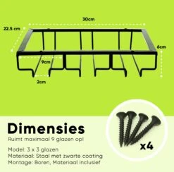 Support à Verre à Vin Suspendu - Support à Vin Pour Verres - Porte-verre à Vin Noir Industriel -Cuisine Fournitures Magasin 1200x1184 8