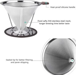 Filtre à Café Professionnel En Acier Inoxydable - Réutilisable - Avec Brosse - Sans Papier - Eco Friendly - Filtre à Café Pour Faire Du Café - Filtre Permanent - Restaurant / Café -Cuisine Fournitures Magasin 1200x1185 6