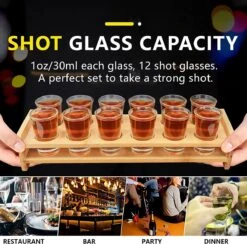 Shot De Verres à Set, Porte- Shot Et Glas à Liqueur, Organisateur De Planche De Service De Boissons 12 Trous Avec Verre En Crystal Transparent 12 Pièces 1 Oz/30 Ml Pour Liqueurs, Whisky , Eau De Vie , Vodka, Rhum , Bar De Fête à La Home -Cuisine Fournitures Magasin 1200x1186 18