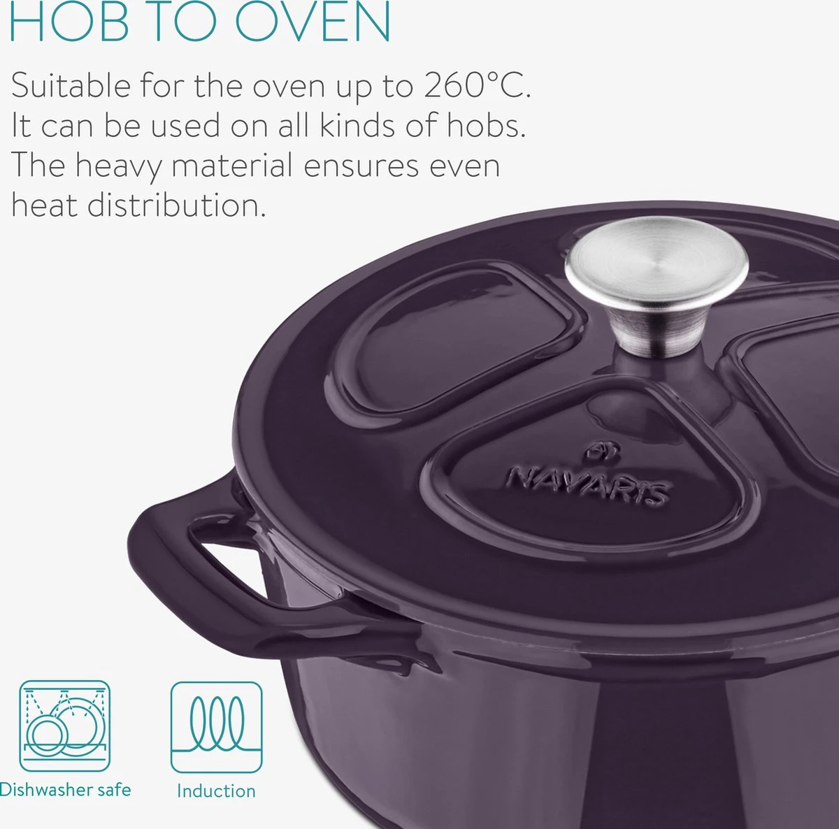 Cocotte En Fonte Navaris Avec Couvercle - Navaris émaillée - Convient à La Cuisson Induction, Gaz Et Céramique - Violet 7 Cocotte En Fonte Navaris Avec Couvercle - Navaris émaillée - Convient à La Cuisson Induction, Gaz Et Céramique - Violet – Image 7