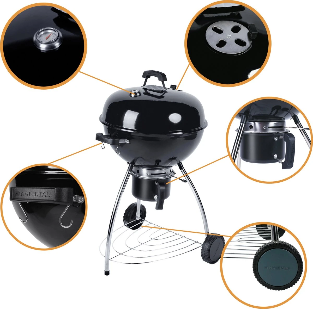 NATERIAL - Barbecue à Charbon PHOENIX BETA - 8 Personnes - Ø 57 Cm - H. 108 Cm - Acier émaillé - Zwart - Barbecue Boule 6 NATERIAL - Barbecue à Charbon PHOENIX BETA - 8 Personnes - Ø 57 Cm - H. 108 Cm - Acier émaillé - Zwart - Barbecue Boule – Image 6