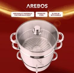 AREBOS Presse Fruits Extracteur Vapeur Presse-agrumes Cuiseur Vapeur Extracteur De Jus Ø 26cm -Cuisine Fournitures Magasin 1200x1187 2