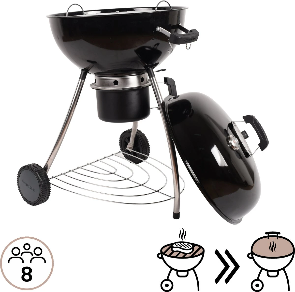 NATERIAL - Barbecue à Charbon PHOENIX BETA - 8 Personnes - Ø 57 Cm - H. 108 Cm - Acier émaillé - Zwart - Barbecue Boule 5 NATERIAL - Barbecue à Charbon PHOENIX BETA - 8 Personnes - Ø 57 Cm - H. 108 Cm - Acier émaillé - Zwart - Barbecue Boule – Image 5
