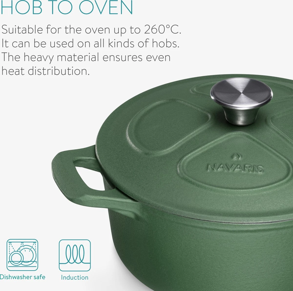 Cocotte En Fonte Navaris Avec Couvercle - Faitout - Poêle émaillée - Convient Pour La Cuisson à Induction, Gaz Et Vitrocéramique - Vert Mat 2 Cocotte En Fonte Navaris Avec Couvercle - Faitout - Poêle émaillée - Convient Pour La Cuisson à Induction, Gaz Et Vitrocéramique - Vert Mat – Image 2