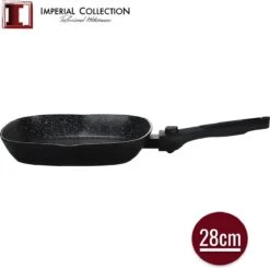 Imperial Collection: Poêle à Griller En Fonte Avec Revêtement En Marbre - ⌀ 28 Cm - Poignée Amovible - Pan Sans Couvercle - Poêle à Griller à Induction - Sans PFOA / PLOMB