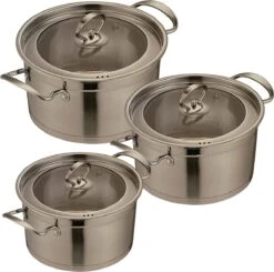 Kookkunst Holland Ensemble De Poêles à Frire En Acier Inoxydable Induction Avec Couvercles Noir - Ø 22, 24 & 26 Cm - 3 Pièces