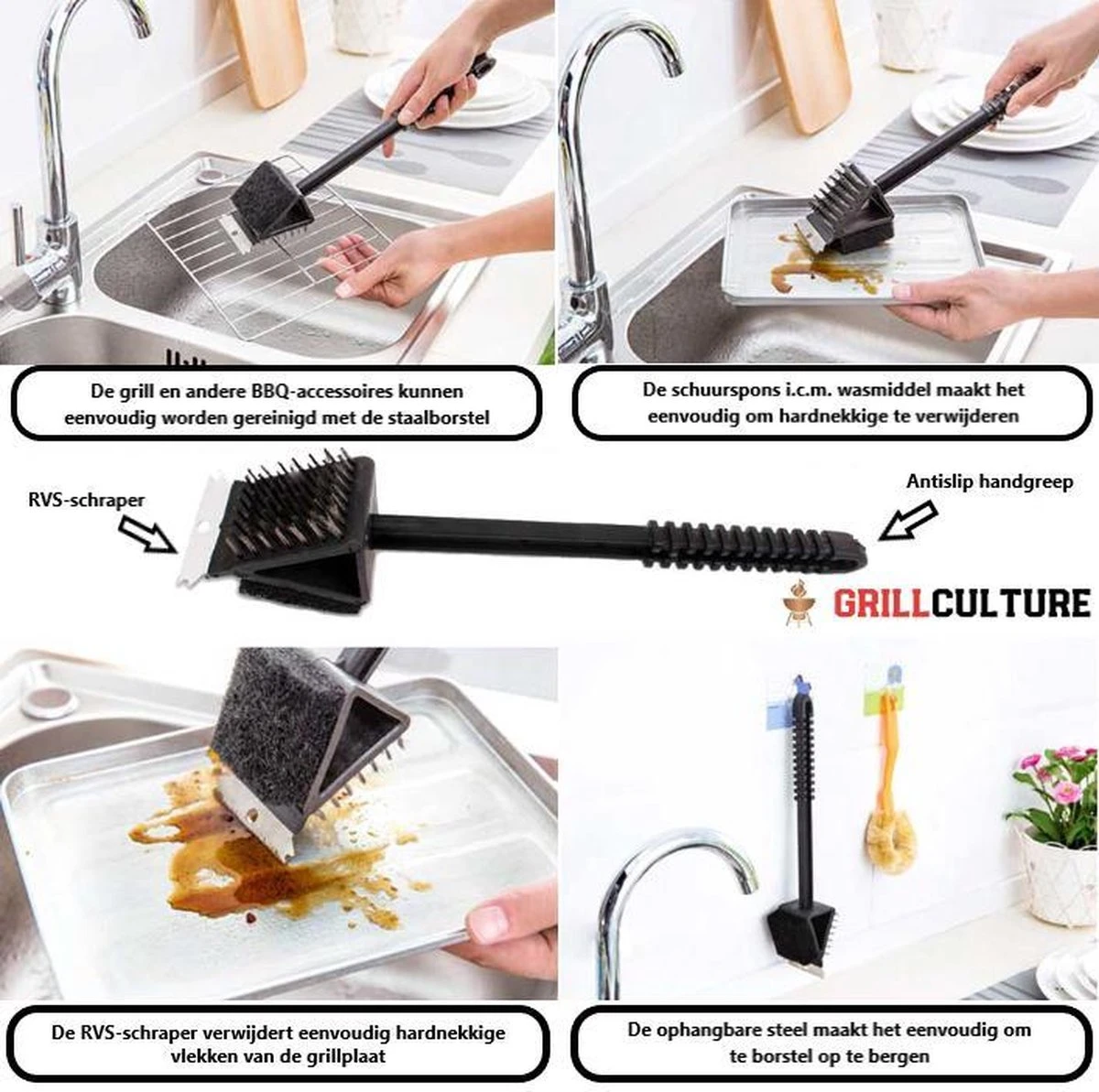 GrillCulture® Brosse Barbecue 3 En 1 Avec Grattoir - Brosse Pour Gril - Brosse De Nettoyage - Grattoir Et Nettoyant Pour Barbecue - Accessoires Pour Barbecue - Barbecue 5 GrillCulture® Brosse Barbecue 3 En 1 Avec Grattoir - Brosse Pour Gril - Brosse De Nettoyage - Grattoir Et Nettoyant Pour Barbecue - Accessoires Pour Barbecue - Barbecue – Image 5