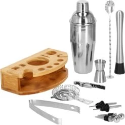 Ensemble De Cocktails Set | Set De 12 Shakers à Cocktail | Y Compris Support En Bamboe Et Emballage Cadeau | ACIER INOXYDABLE | Couleur Argent -Cuisine Fournitures Magasin 1200x1195 24