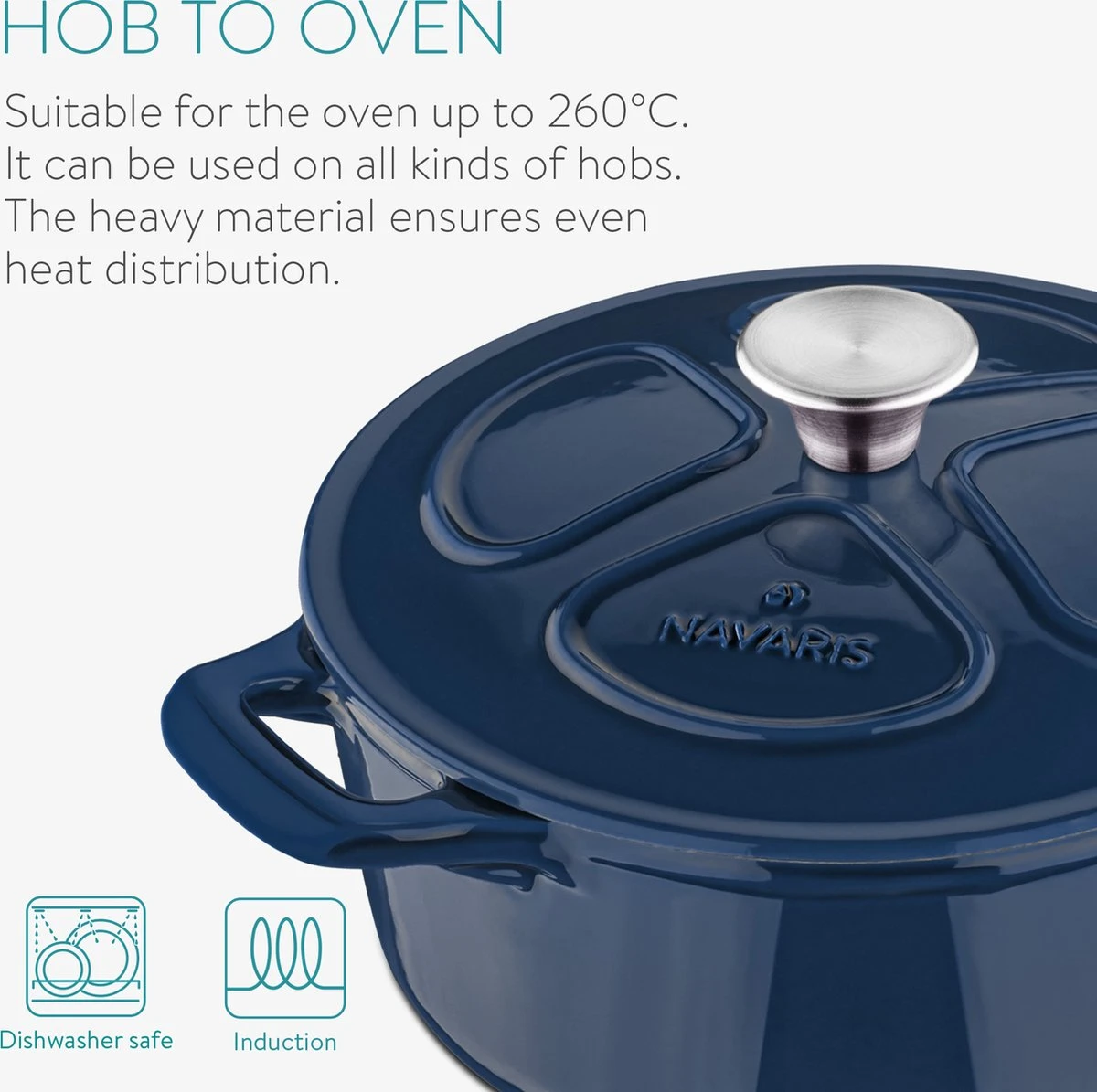 Cocotte En Fonte Navaris Avec Couvercle - Navaris émaillée - Convient à La Cuisson Induction, Gaz Et Céramique - Bleu Foncé 2 Cocotte En Fonte Navaris Avec Couvercle - Navaris émaillée - Convient à La Cuisson Induction, Gaz Et Céramique - Bleu Foncé – Image 2