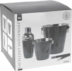 Excellent Houseware Bar Set, Cocktail Set - 4 Pièces - Shaker à Cocktail, Refroidisseur à Vin, Seau à Glace, Pince à Glace - Zwart - Acier Inoxydable -Cuisine Fournitures Magasin 1200x1196 11