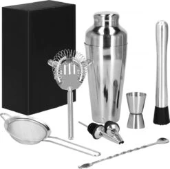Ensemble De Cocktails Set | Set De 8 Shakers à Cocktail | Y Compris Boîte-cadeau | ACIER INOXYDABLE | Couleur Argent -Cuisine Fournitures Magasin 1200x1196 13