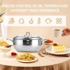 Friteuse En Acier Inoxydable Avec Thermomètre - 3,2 L - Égouttoir à Huile Et Couvercle - Friteuse De Style Japonais - Friteuse Tempura Pour Tempura - Frites - Steak De Poulet -Cuisine Fournitures Magasin 1200x1197 6
