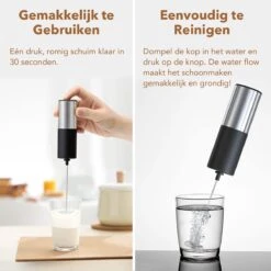 DOWO® - Mousseur à Lait électrique - Mousseur à Lait Manuel - Piles Incluses - Mousseur à Lait - Mousseur à Lait - Zwart & Argent - Acier Inoxydable -Cuisine Fournitures Magasin 1200x1198 28