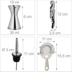 Relaxdays Cocktail Set 11-piece - Cocktail Shaker Set - With Bamboo Stand - Inox -Cuisine Fournitures Magasin 1200x1198 46