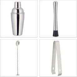 Relaxdays Cocktail Set 11-piece - Cocktail Shaker Set - With Bamboo Stand - Inox -Cuisine Fournitures Magasin 1200x1198 48