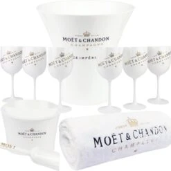 Ensemble Complet Moët & Chandon Ice Imperial Seau à Glace XL Comprenant 6 Verres Et Petit Seau à Glace Avec Cuillère Et Serviette