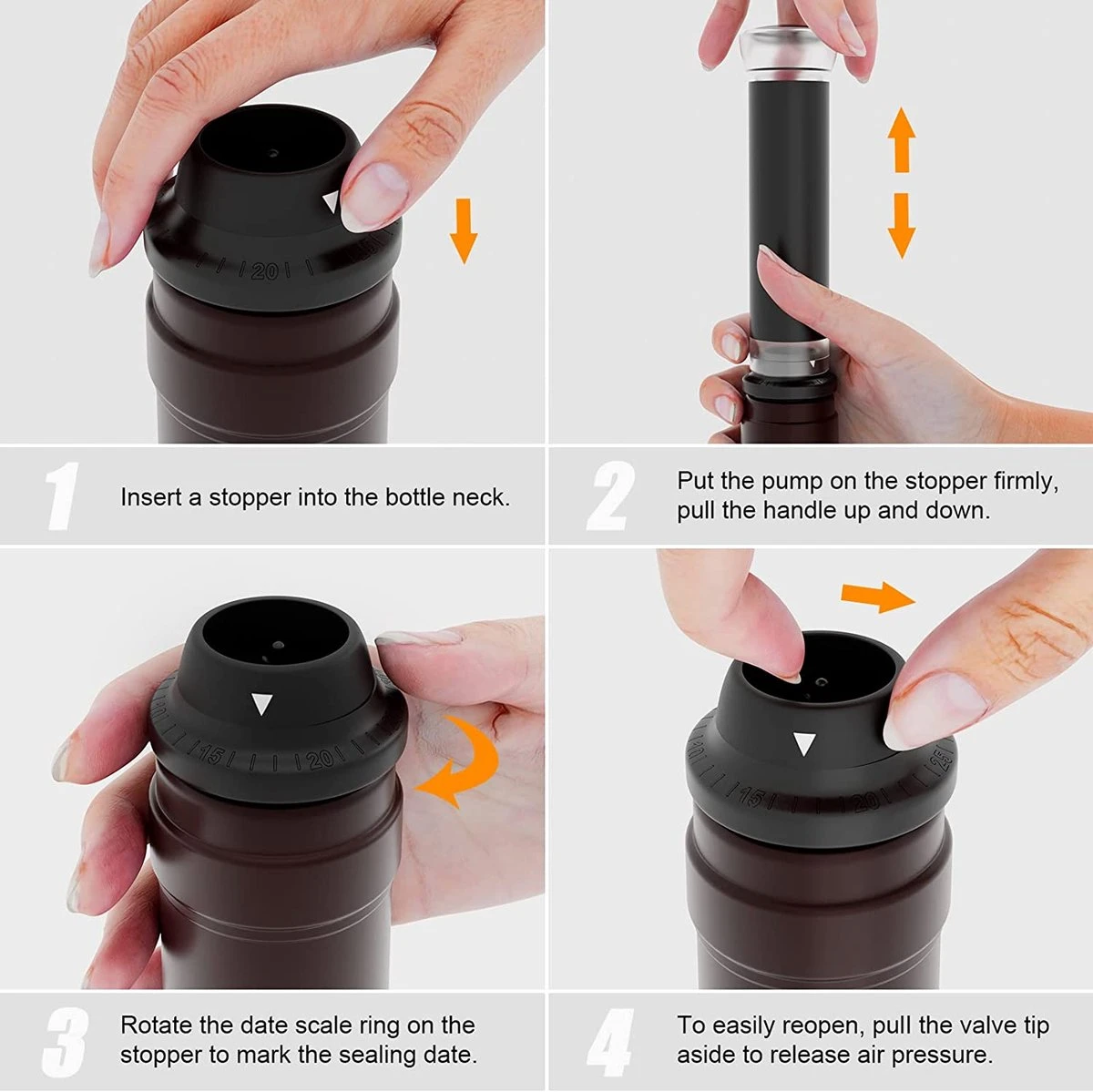 DOWO® - Bouchon à Vin Sous Vide - Avec 4 Bouchons à Vin - Pompe à Vide à Vin - Accessoires Vin - Valve à Vin - Bouchon à Vin - Pompe à Vin - Pompe à Vide - Économiseur De Vin 6 DOWO® - Bouchon à Vin Sous Vide - Avec 4 Bouchons à Vin - Pompe à Vide à Vin - Accessoires Vin - Valve à Vin - Bouchon à Vin - Pompe à Vin - Pompe à Vide - Économiseur De Vin – Image 6