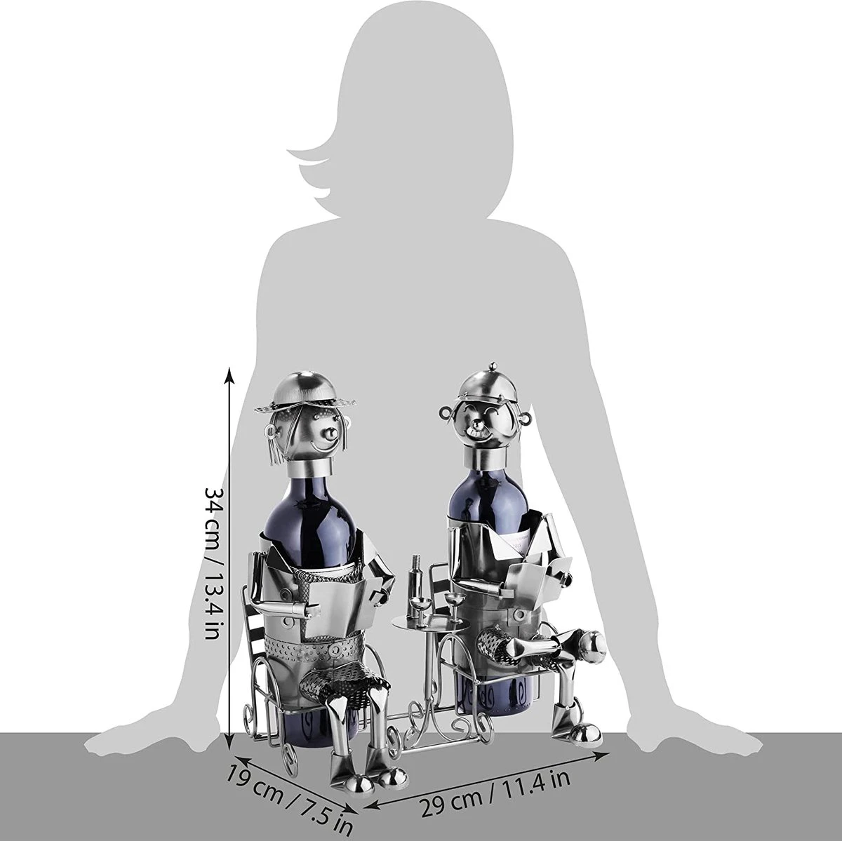 Brubaker Porte-bouteille Couple Sculpture En Métal Cadeau Avec Carte-cadeau 7 Brubaker Porte-bouteille Couple Sculpture En Métal Cadeau Avec Carte-cadeau – Image 7